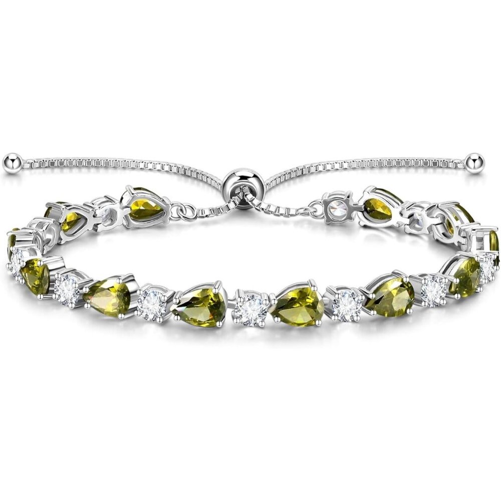 Sterling Silver Shine of Tears Birthstone Tennis Bracelet - 08-Peridot